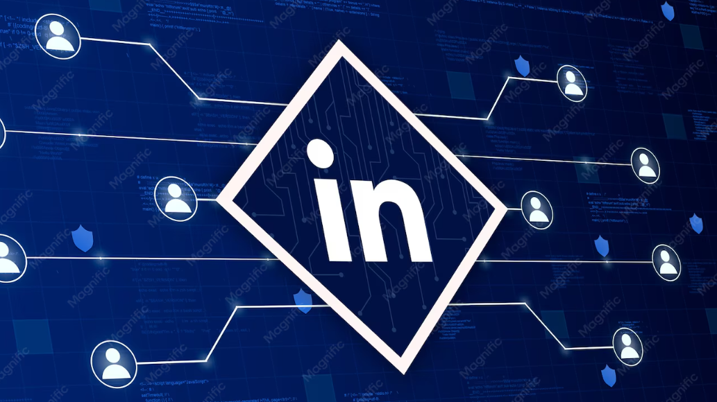 LinkedIn logo connected to a network of prospect profiles, representing LinkedIn lead generation.